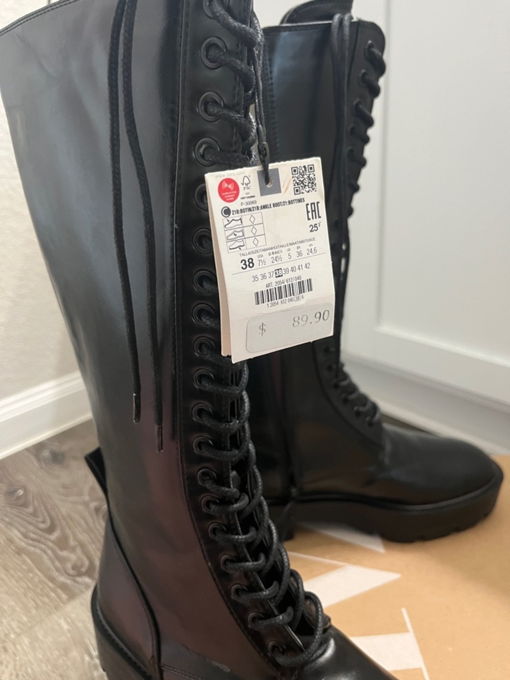 Zara Black Lace-Up Tall Combat Boots - Picture 12 of 12